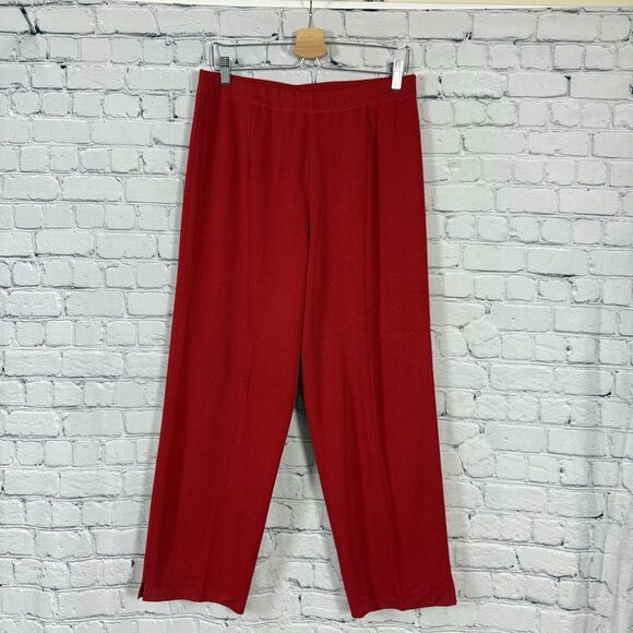 Exclusively Misook Red Pull On Knit Pants Womens Size Large L Slit Hem Timeless - Picture 1 of 10